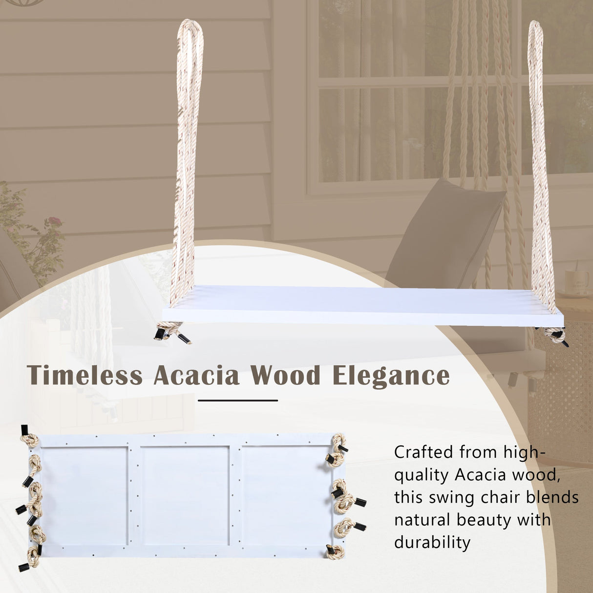 TOPMAX Patio Wooden Swing Chair with Cushion & Pillows