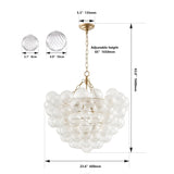 23.6-Inch Gold Pendant Light Chandelier with Threaded Clear Glass Globe Shade