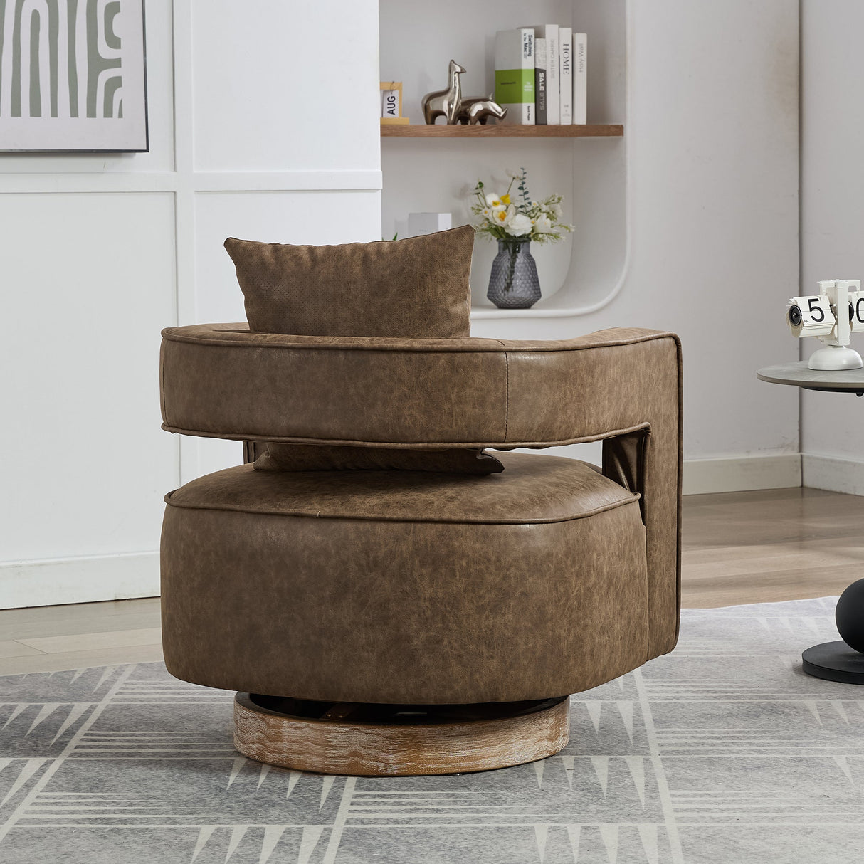 Fernleigh Swivel Accent Open Back Barrel Chair With Weathered Base