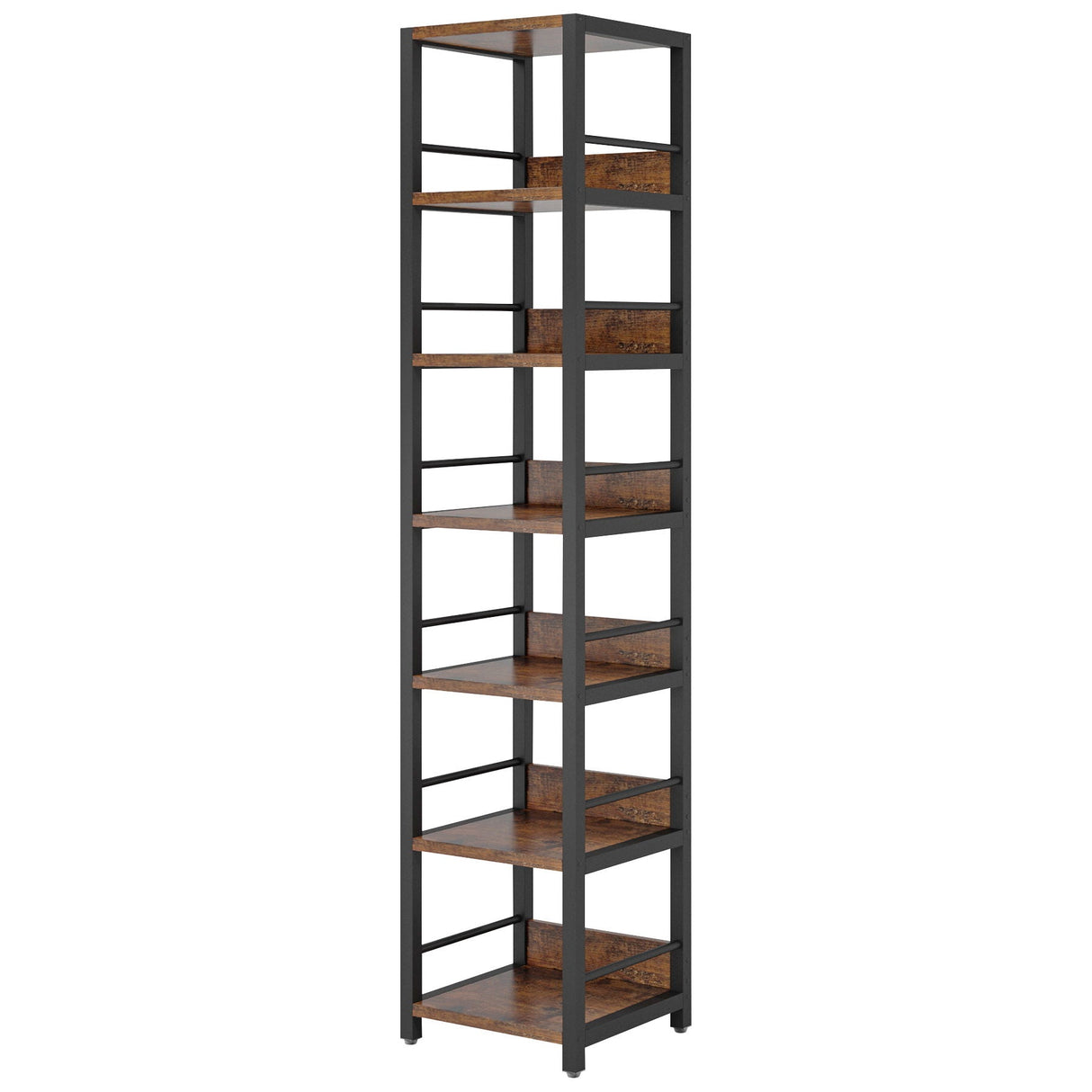 Tall 6 Tier Corner Shelf, Narrow Bookshelf Storage Rack, Rustic Brown