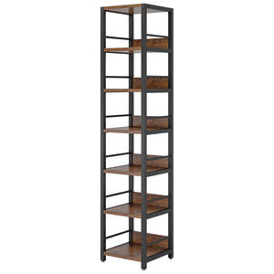 Tall 6 Tier Corner Shelf, Narrow Bookshelf Storage Rack, Rustic Brown