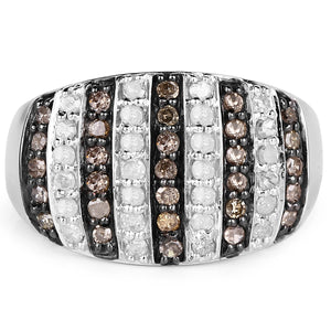 0.83 Carat Genuine Champagne Diamond and White Diamond .925 Sterling Silver Ring