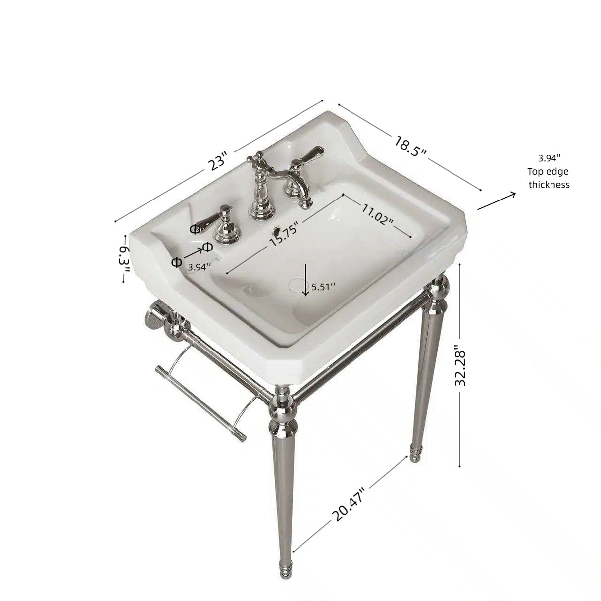 VICI 23" Bathroom Console Sink, Wall-Mounted