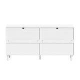 White Rattan Dresser with 6 Drawers, Metal Handles & Wood Legs