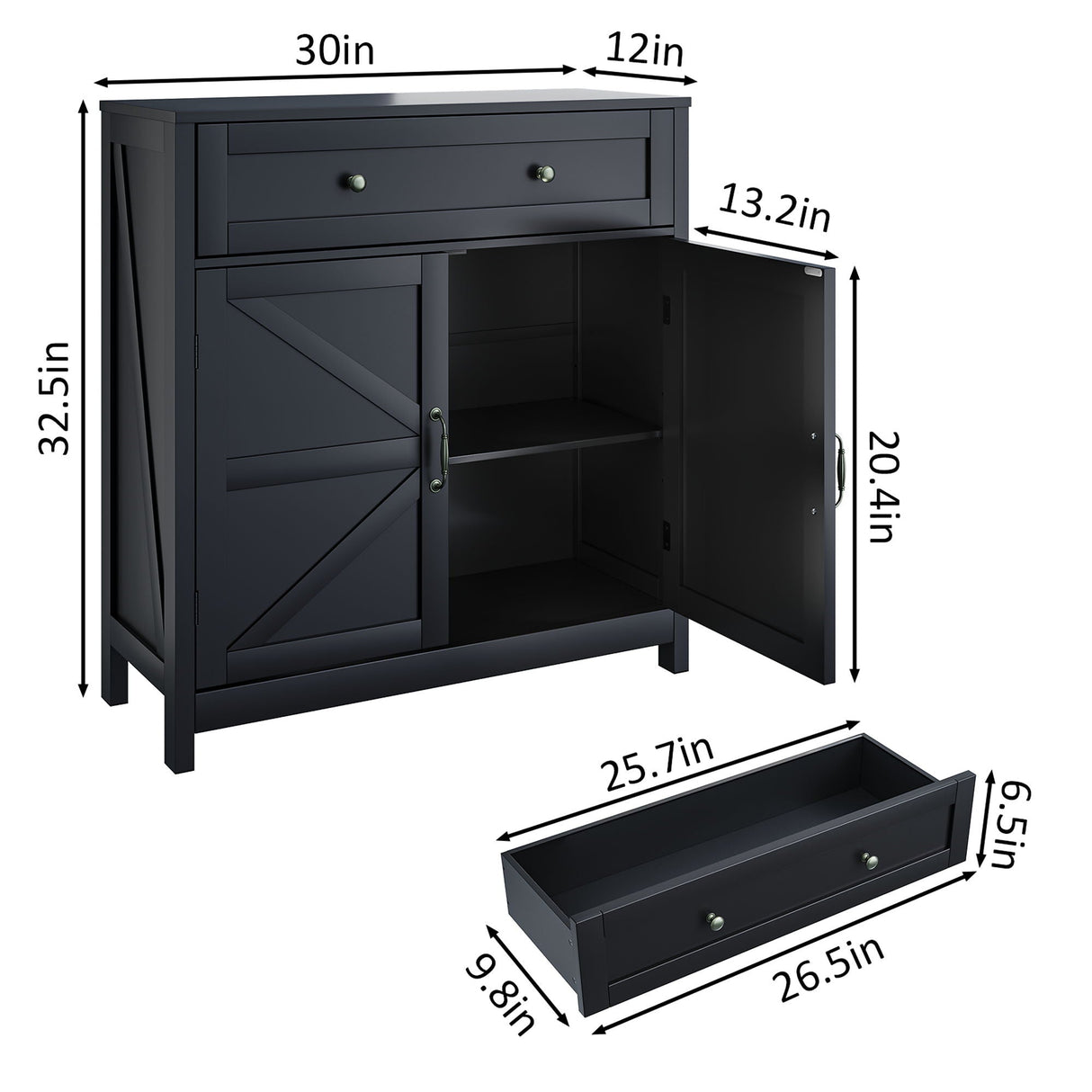 Farmhouse Storage Cabinet With Drawer And Adjustable Shelf