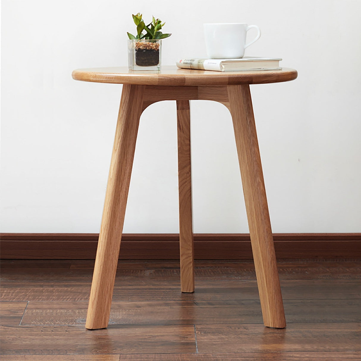 Round Side Table with Solid Oak Wood Frame