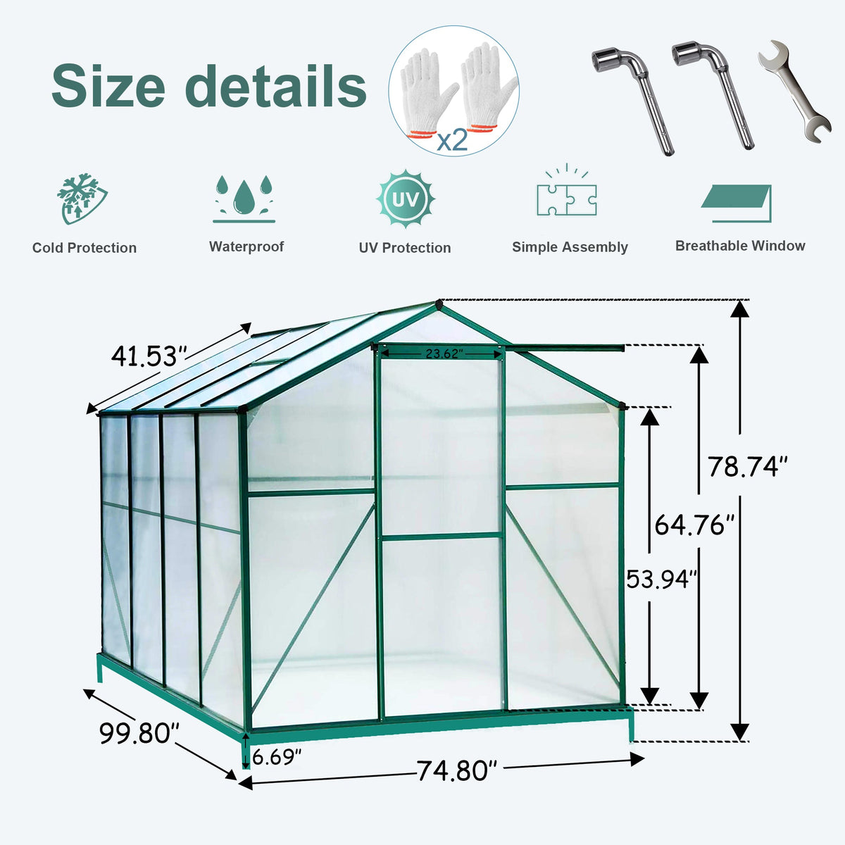 Polycarbonate Greenhouse - 6'x8' Heavy Duty Walk-in Plant Garden Greenhouse