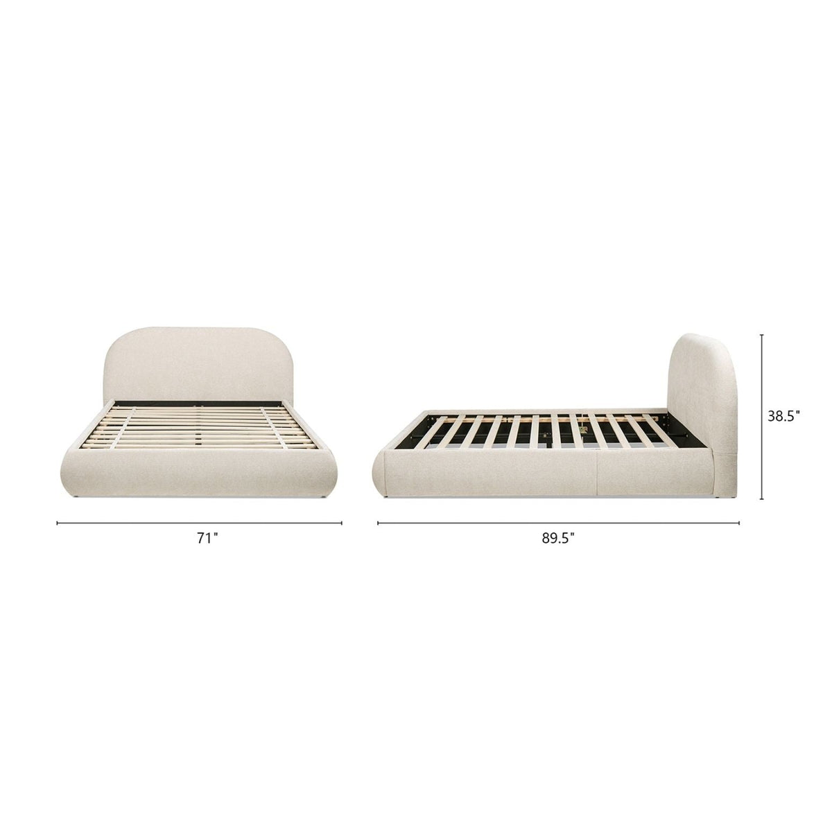 Archie Puffy Grounded Upholstered Platform Bed with Rounded Headboard - Green, White, Beige