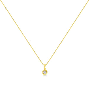 14K Yellow Gold Plated .925 Sterling Silver 1/2 Cttw Brilliant Round Cut Diamond Solitaire Milgrain 18" Pendant Necklace (K-L Color, I2-I3 Clarity)