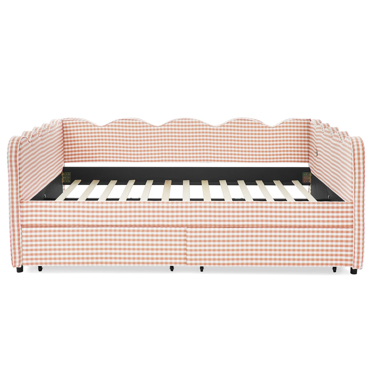 Queen Size Cozy Gingham Daybed with Two Storage Drawers and USB Port