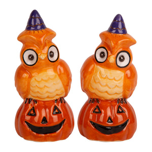3.7"H Owl on Pumpkin Salt & Pepper Set