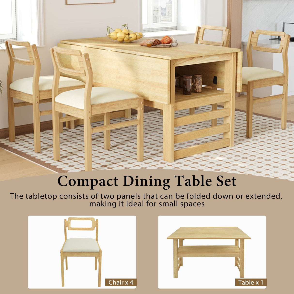 TOPMAX Modern 5-Piece Extendable Wood Dining Table Set