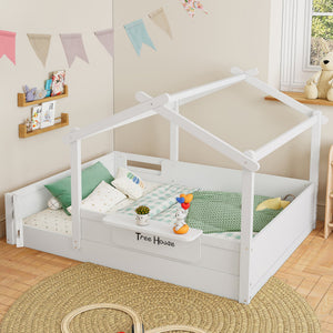 Full Size Floor Bed with Guardrails and Roof