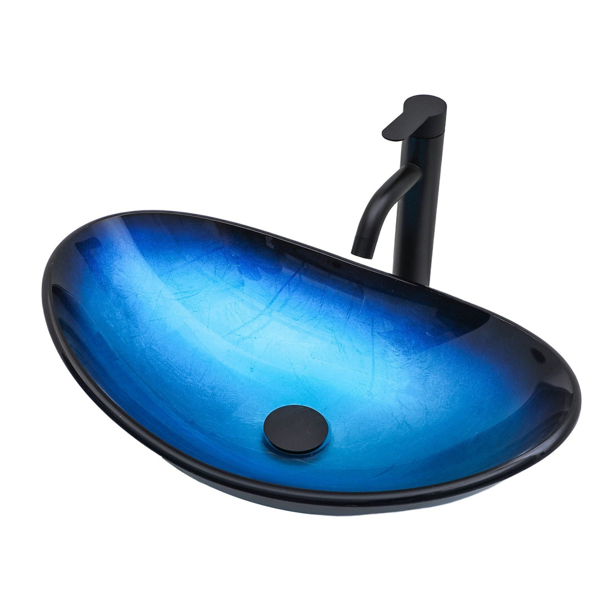 Tempered Glass Vessel Sink With Boat Shape Pop-Up Drain