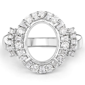 0.83 Carat Genuine White Diamond 14K White Gold Semi Mount Ring - holds 11x9mm Oval Gemstone
