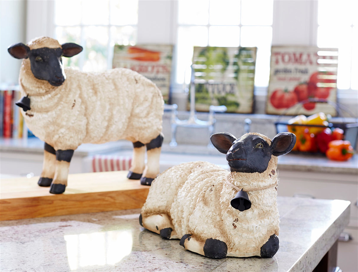 Sheep figurine with bell accent (set of 2)