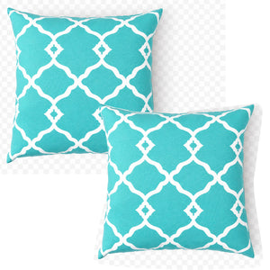 2 Pack Outdoor Pillow Covers in Aqua Moroccan