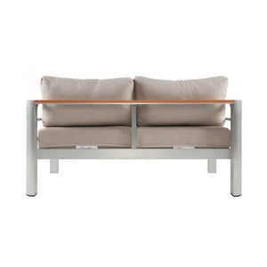 Cora Outdoor Aluminum Loveseat, Silver Frame with Beige Cushion