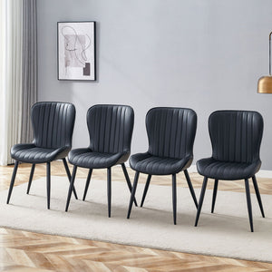 Minimalist Ergonomic Dining Chair (Set of 4) With Curved Cushions And Metal Frame - Black