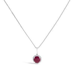 10K White Gold Purple Amethyst and 1/10 Cttw Diamond Accent Halo Pendant Necklace