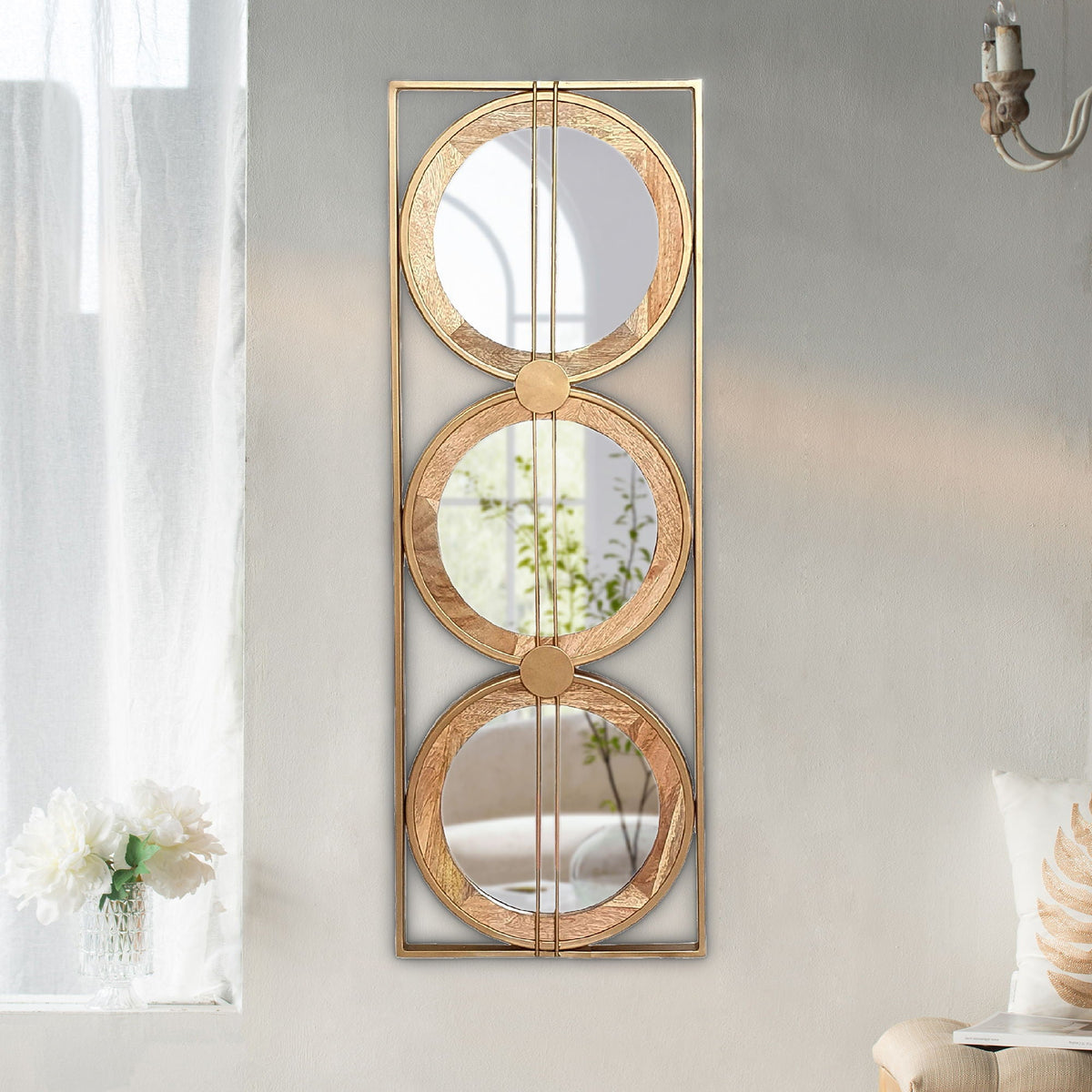 3 Mirror Piece Wall Mirror InRectangular Frame, Home Wall Decor For Bedroom Living Room - Brown