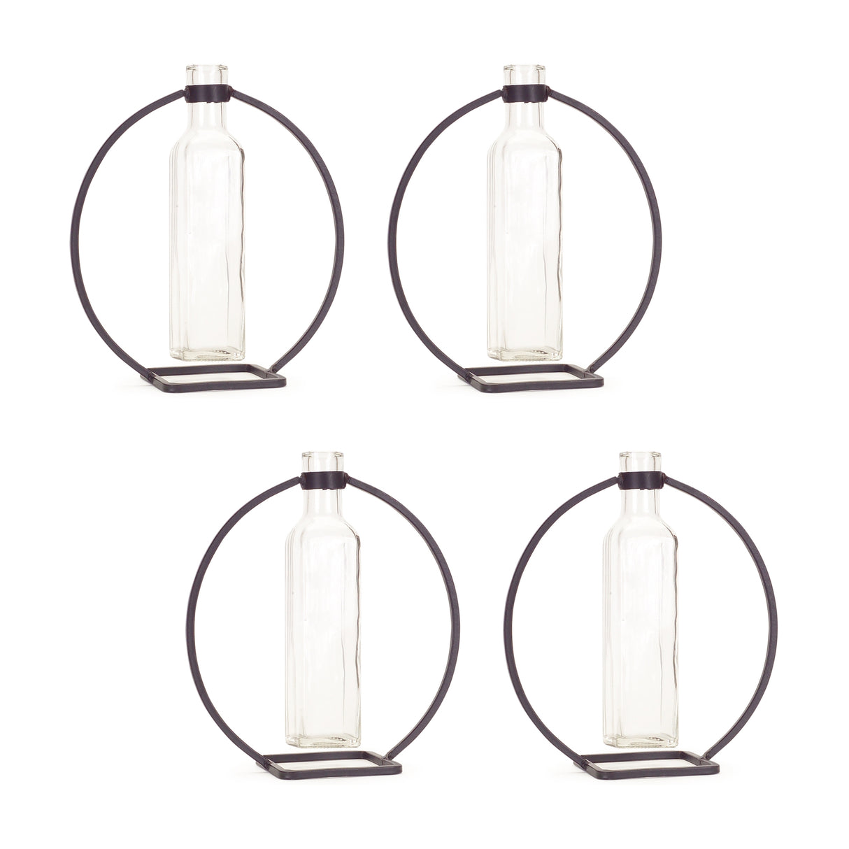 Modern hanging bottle vase in circle stand (set of 4)