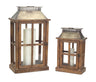 Rustic wood floor lantern with galvanized metal lid (set of 2)