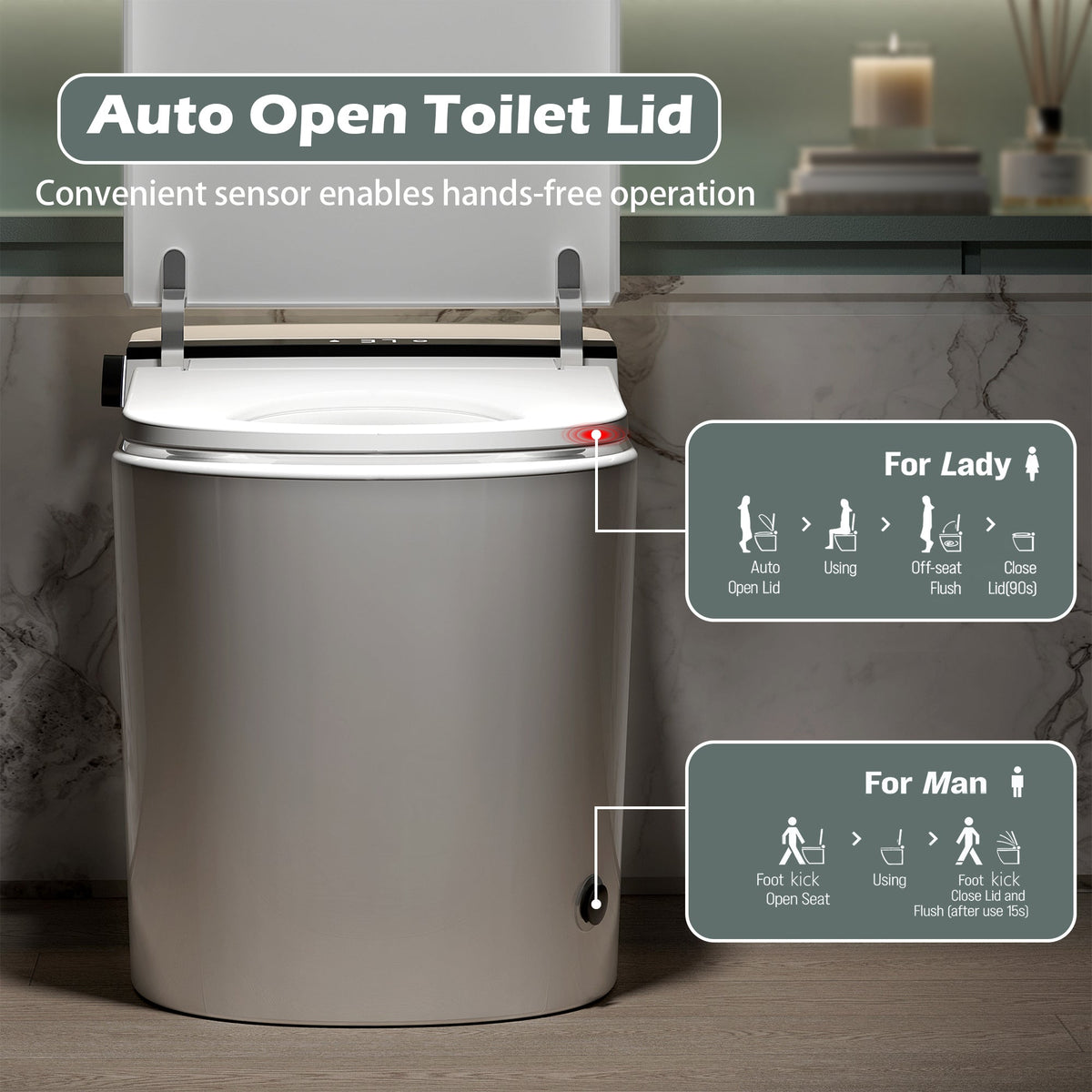 Smart Toilet With Bidet Built-In and Auto Flush - White