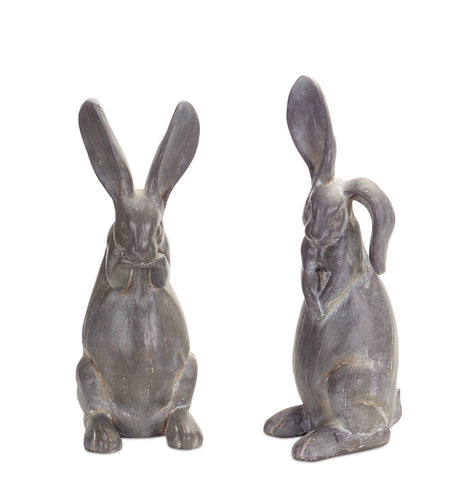 Long-ear-stone-rabbit-garden-statue-(set-of-2)-Sculptures-&-Statues