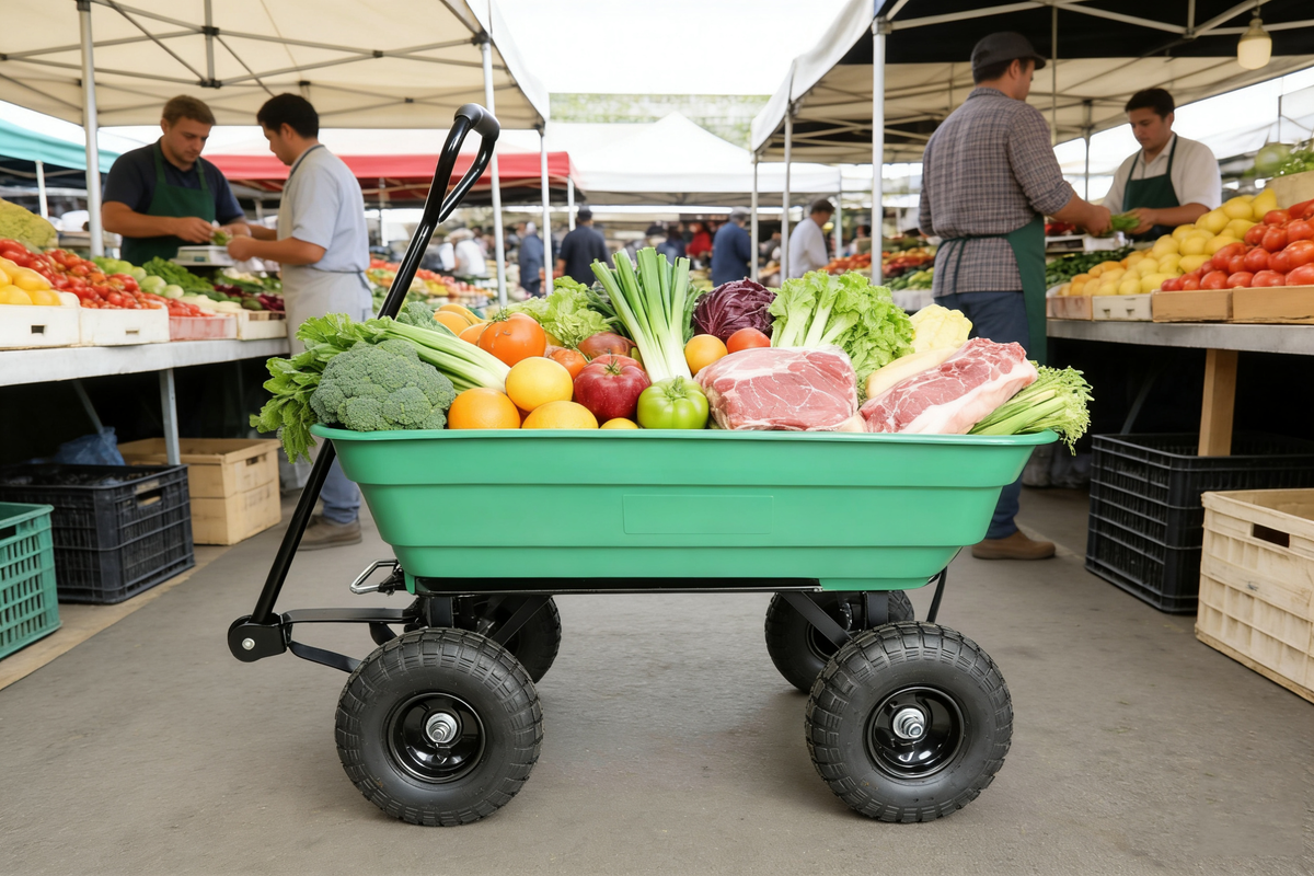 Folding Poly Garden Dump Truck with Steel Frame and Pneumatic Tires - Green