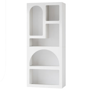 Geometric Arched 5 Shelf Art Display Bookcase for Living Room - White