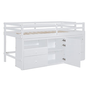 Loft Bed With 4 Drawers, Underneath Cabinet And Shelves