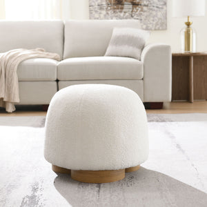 Round Soft Teddy Fabric Upholstered Ottoman with Metal Accents - White or Dark Green