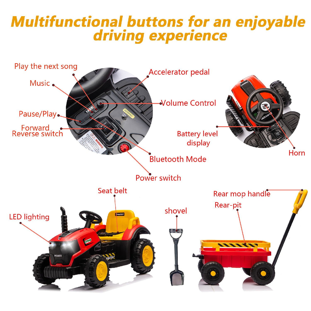 Kids Electric Ride On Tractor With Trailer