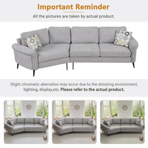 111" Upholstered 3-Seater Sofa with Curved Design and Two Printed Pillows