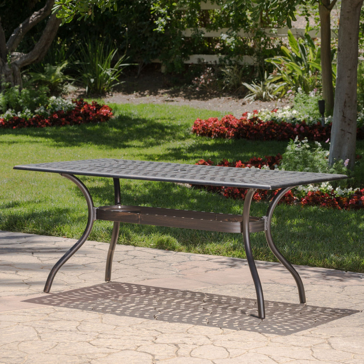 Enchantia Outdoor Rectangular Dining Table with Weave Tabletop and Flared Legs - Copper