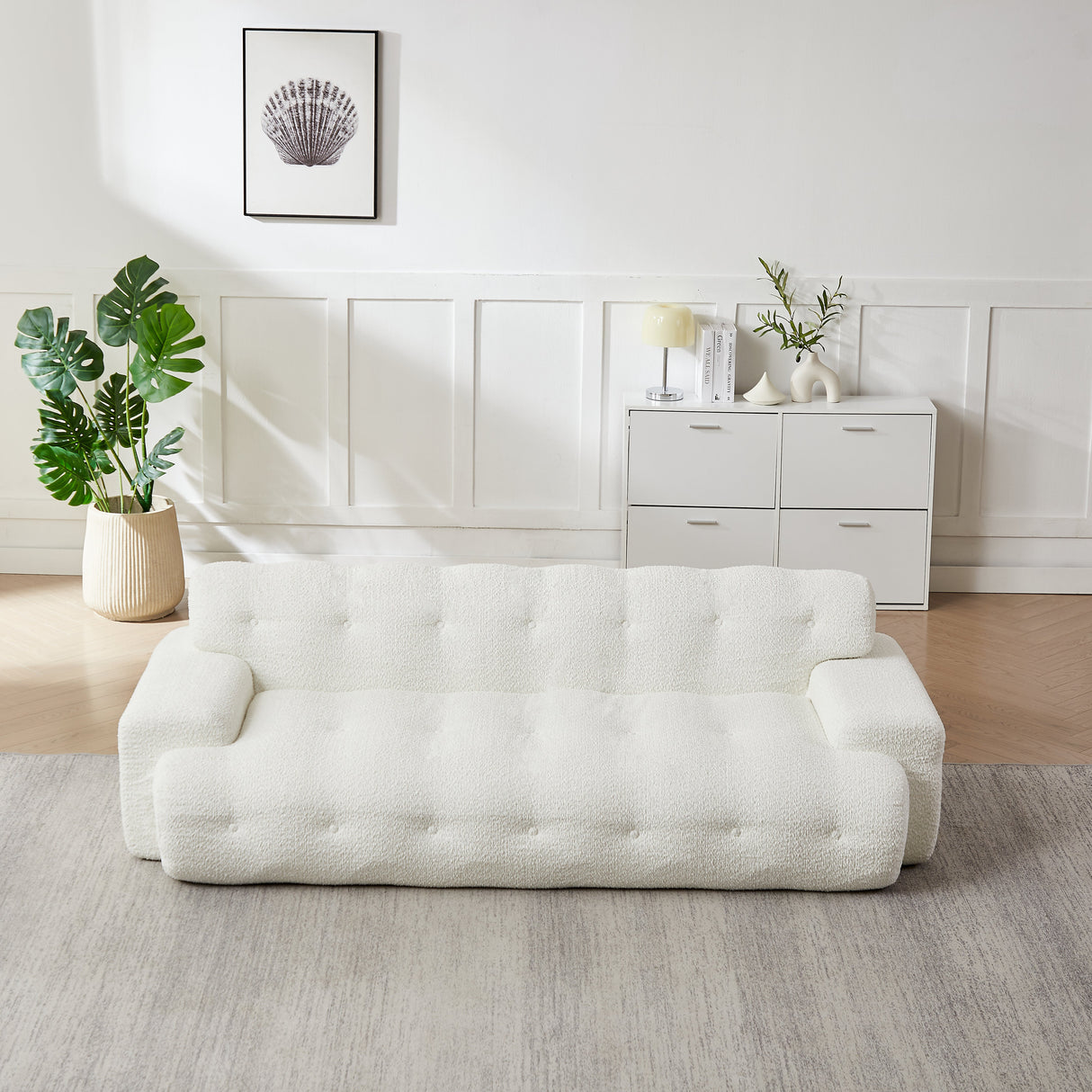 87.4-Inch Cloud Series Minimalist Button-Tufted Square Arm Three-Seater Sofa