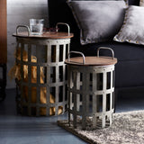 Tampa Metal and Wood Side Basket Tables (Set of 2)