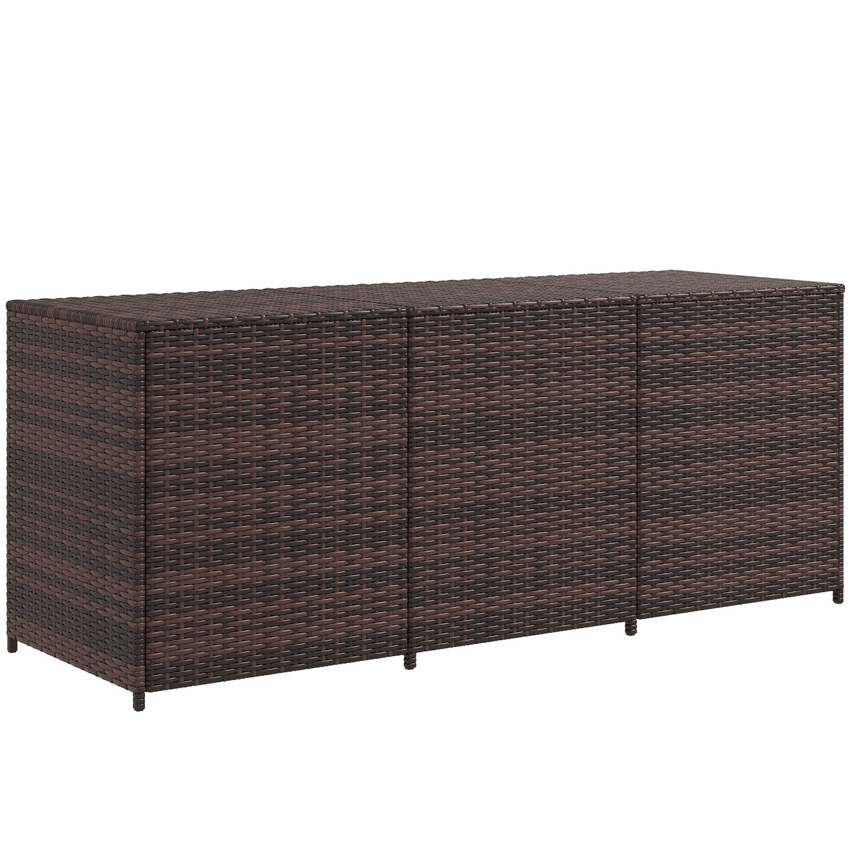 Outsunny 175 gallon outdoor storage box with inner liner, pe rattan wicker deck box with pneumatic bar lift for indoor & outdoor, patio furniture cushions, pool toys, garden tools, mixed brown