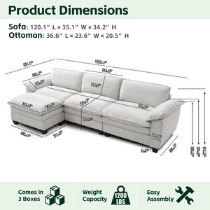 Living Room Furniture Sofa Luxury Couch with Ottoman Soft Chenille Upholstered L Shape Sofa Beige