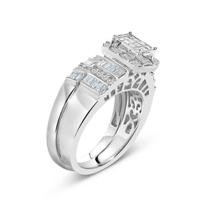 Sterling Silver 1.0 Cttw Diamond Composite Head Bridal Engagement Ring Set