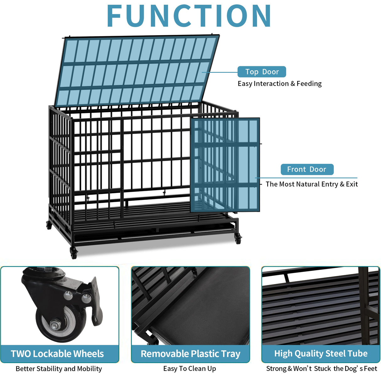 48 Inch Heavy Duty Indestructible Dog Crate with Wheels