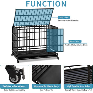 48 Inch Heavy Duty Indestructible Dog Crate with Wheels