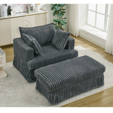 Oversized Corduroy Chaise Lounge with Ottoman in Dark Gray