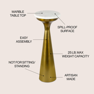 Oliver Mid-Century Glam Retro Metal Drink Table with Marble Top