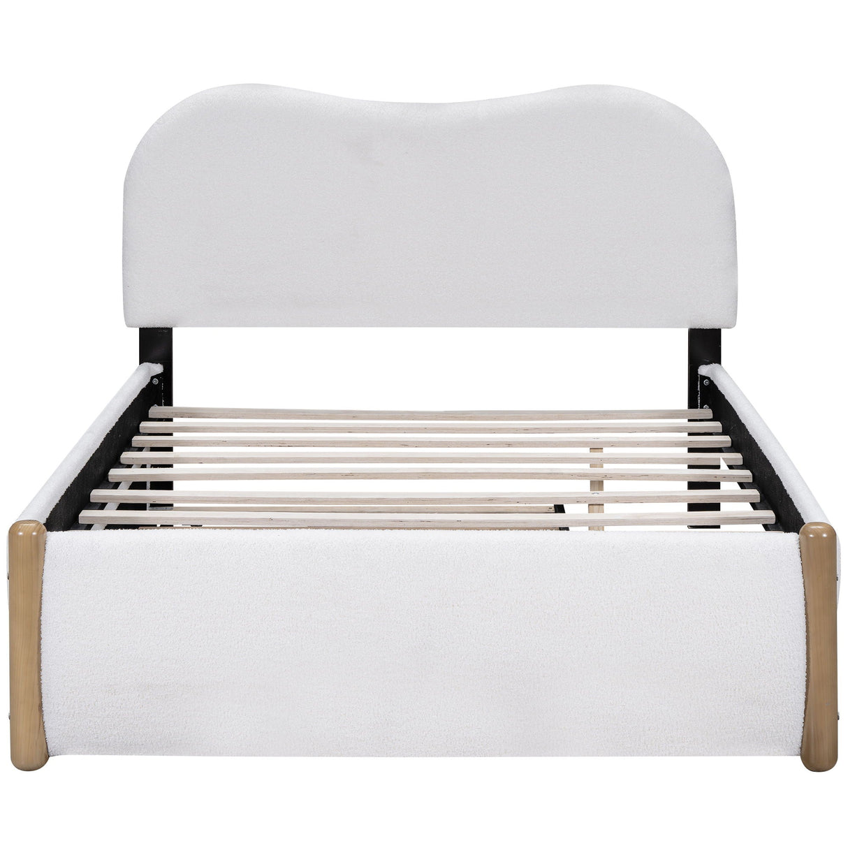 Upholstered Platform Bed With Wood Supporting Feet And Trundle