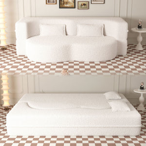 Modern Floor Sofa with 2 Pillows, Convertible Teddy Fabric Foam Filled Bed