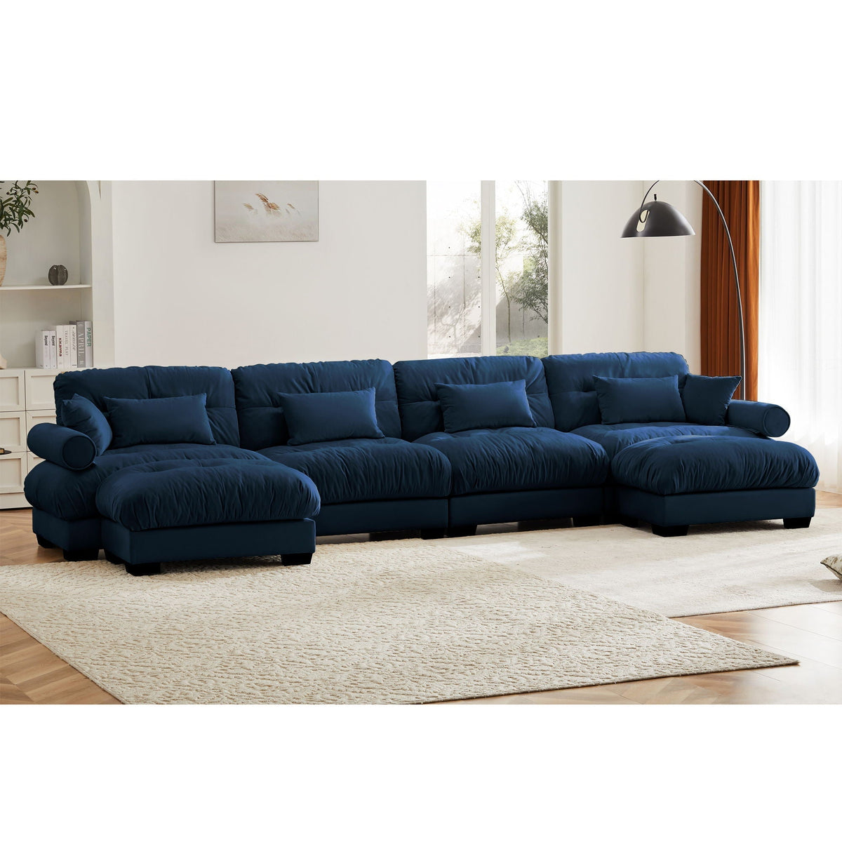 Oversized Modular Sectional Sofa with Movable Ottoman - Fabric, Multiple Colors