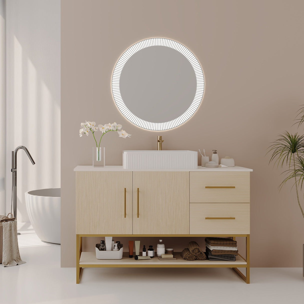 47.2" Modern Bathroom Vanity With Ceramic Vessel Sink