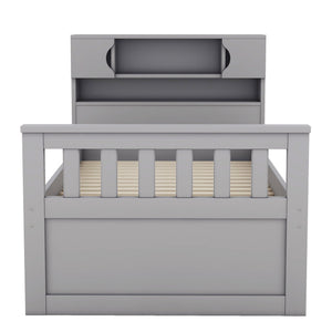 Captain Platform Bed Frame With Storage Bookcases, Shelves, And 4 Drawers